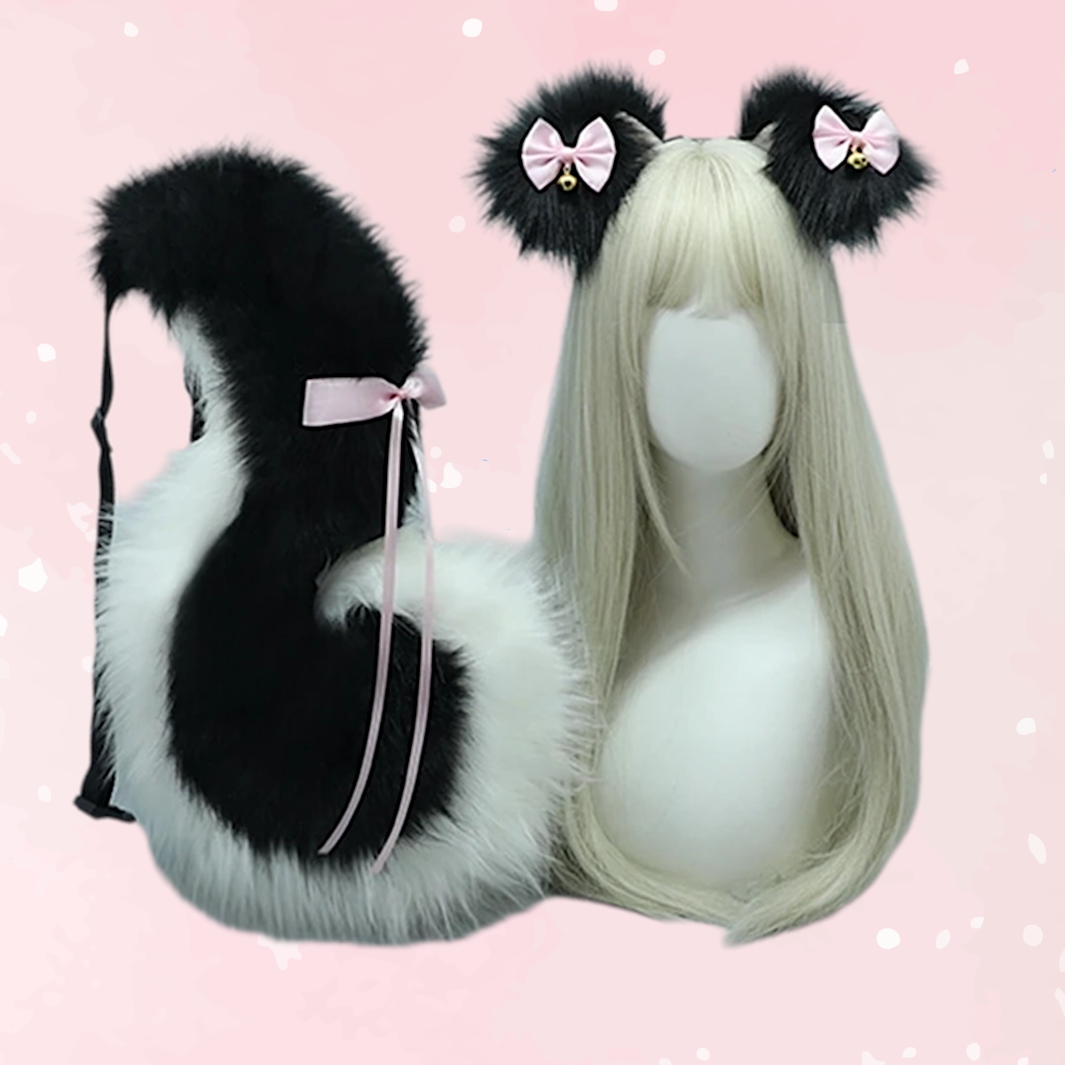 Cute Black Petplay Bows Ears & Tail Set (Also Sold Separately)