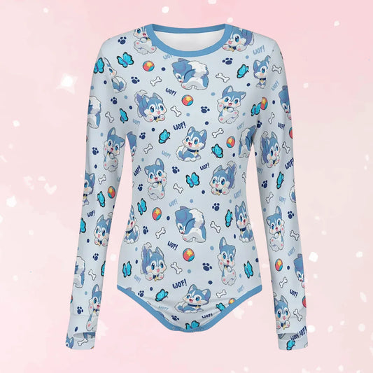 Blue Pup Long Sleeve CuddleSuit - Puppy's Aesthetics