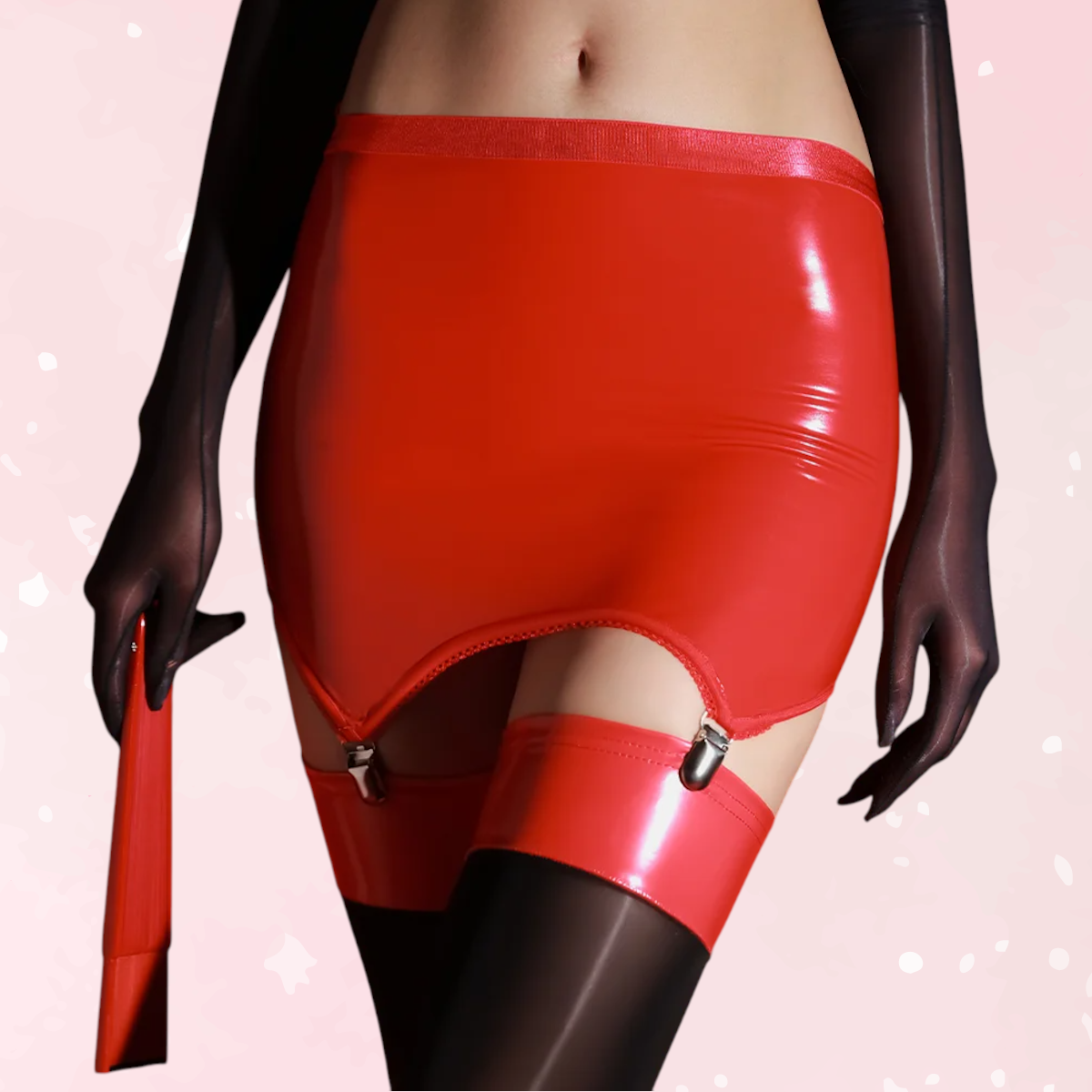 Sexy Wet Look PU Mini Skirt with Garter Belt
