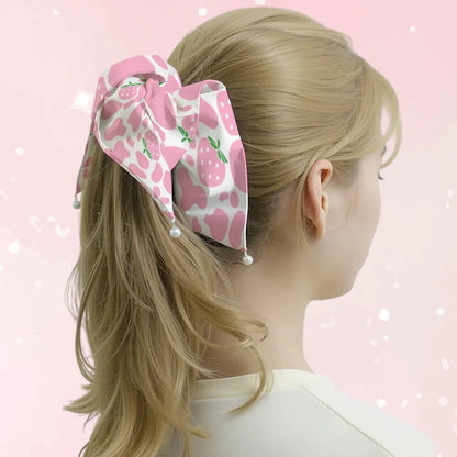 Strawberry Moo Satin Scrunchie - Puppy's Aesthetics