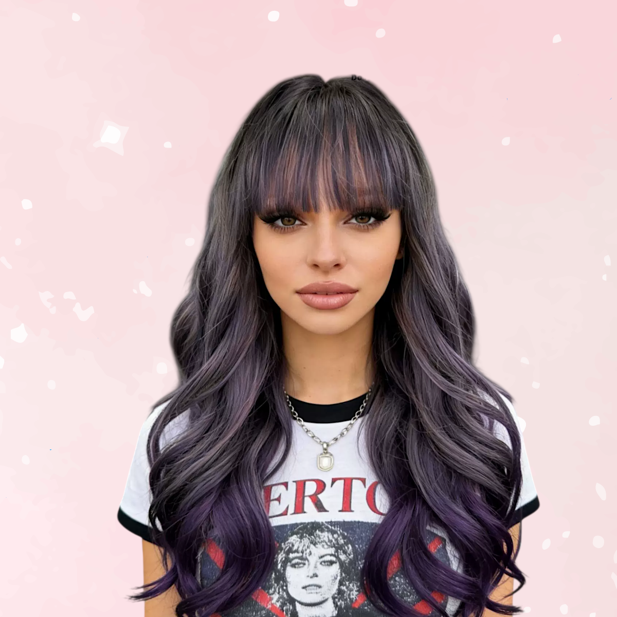 Purple Long Curly Hair with Bangs