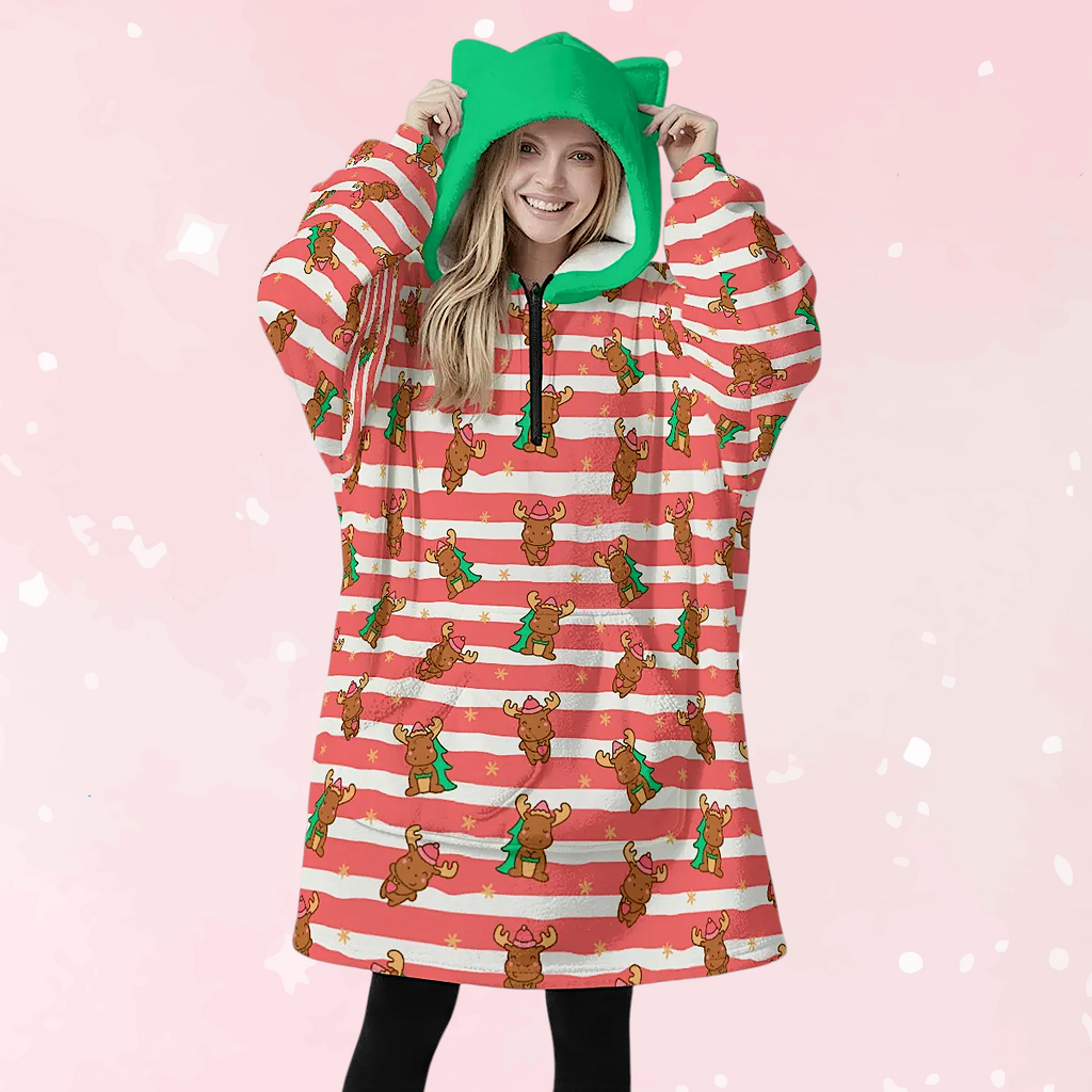 Merry Moose Ears Hoodie Blanket