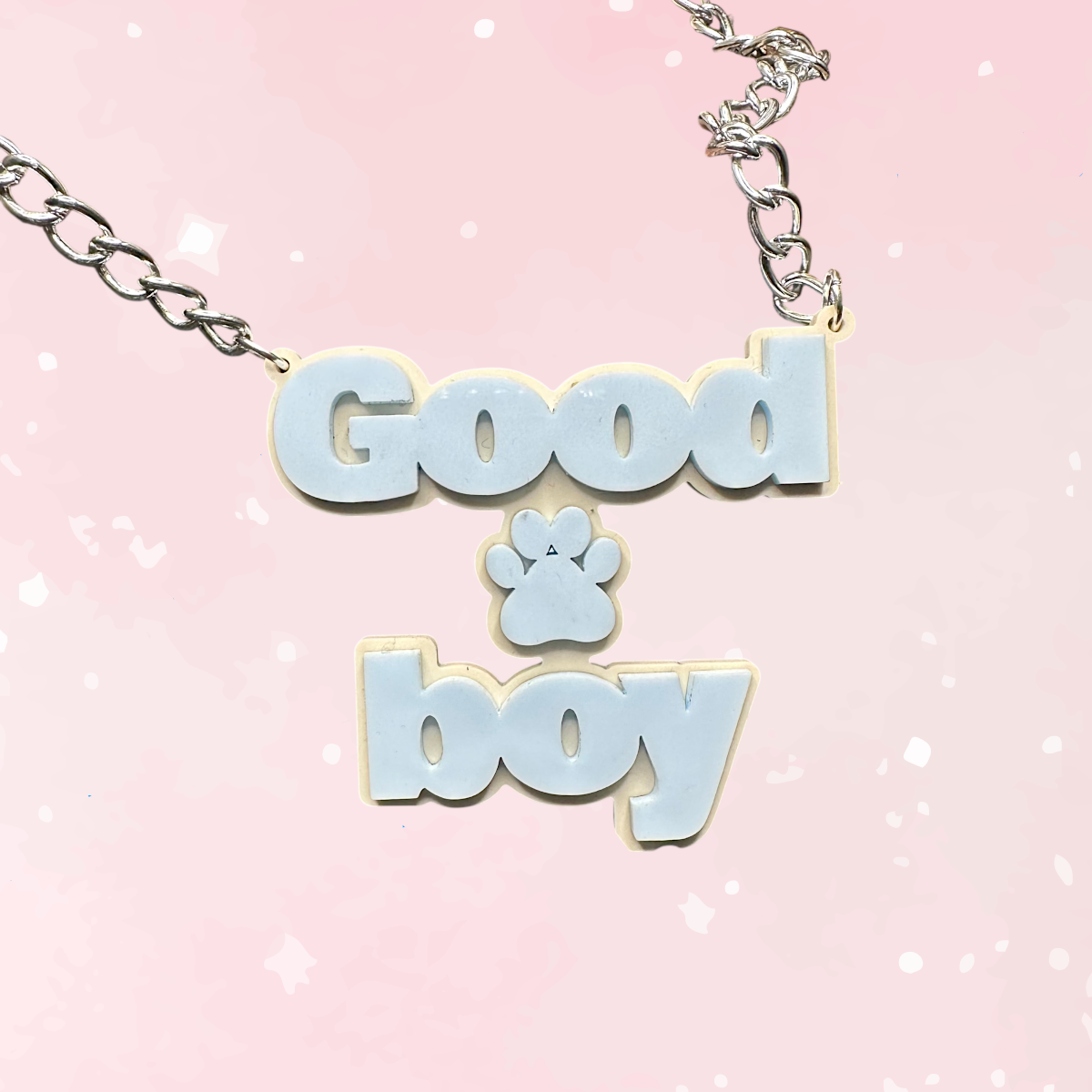 Good Boy Pup Acrylic Blue Necklace
