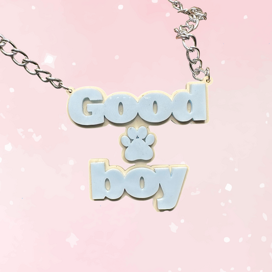 Good Boy Pup Acrylic Blue Necklace