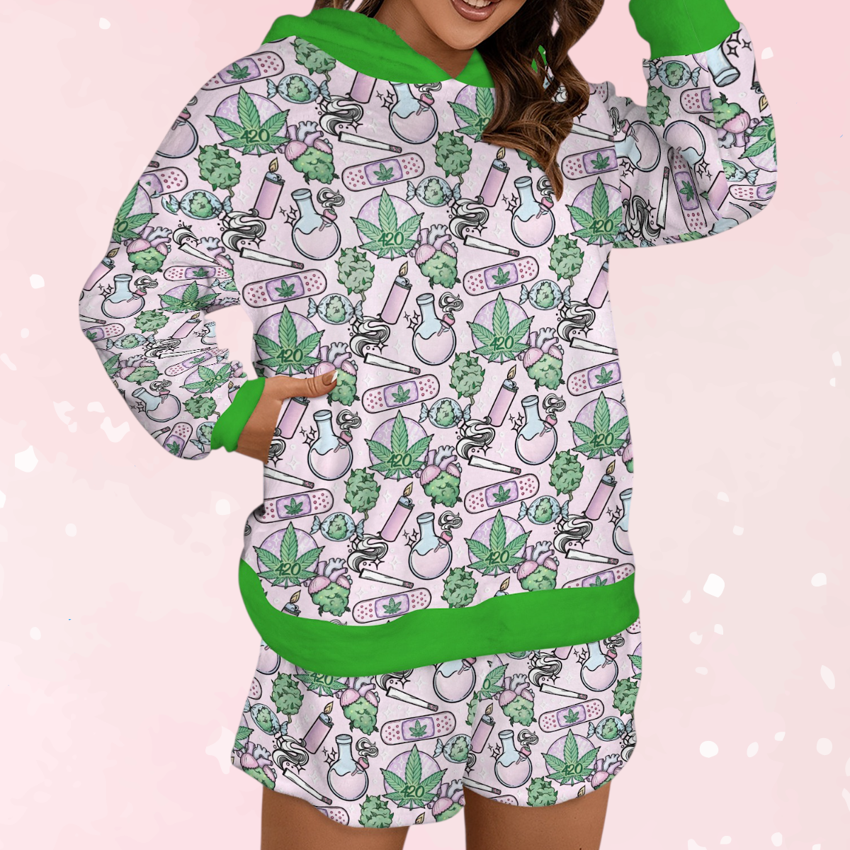 Cute Cannabis Plush Hoodie Jammies