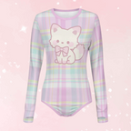 Pastel Plaid Kitty Long Sleeve CuddleSuit