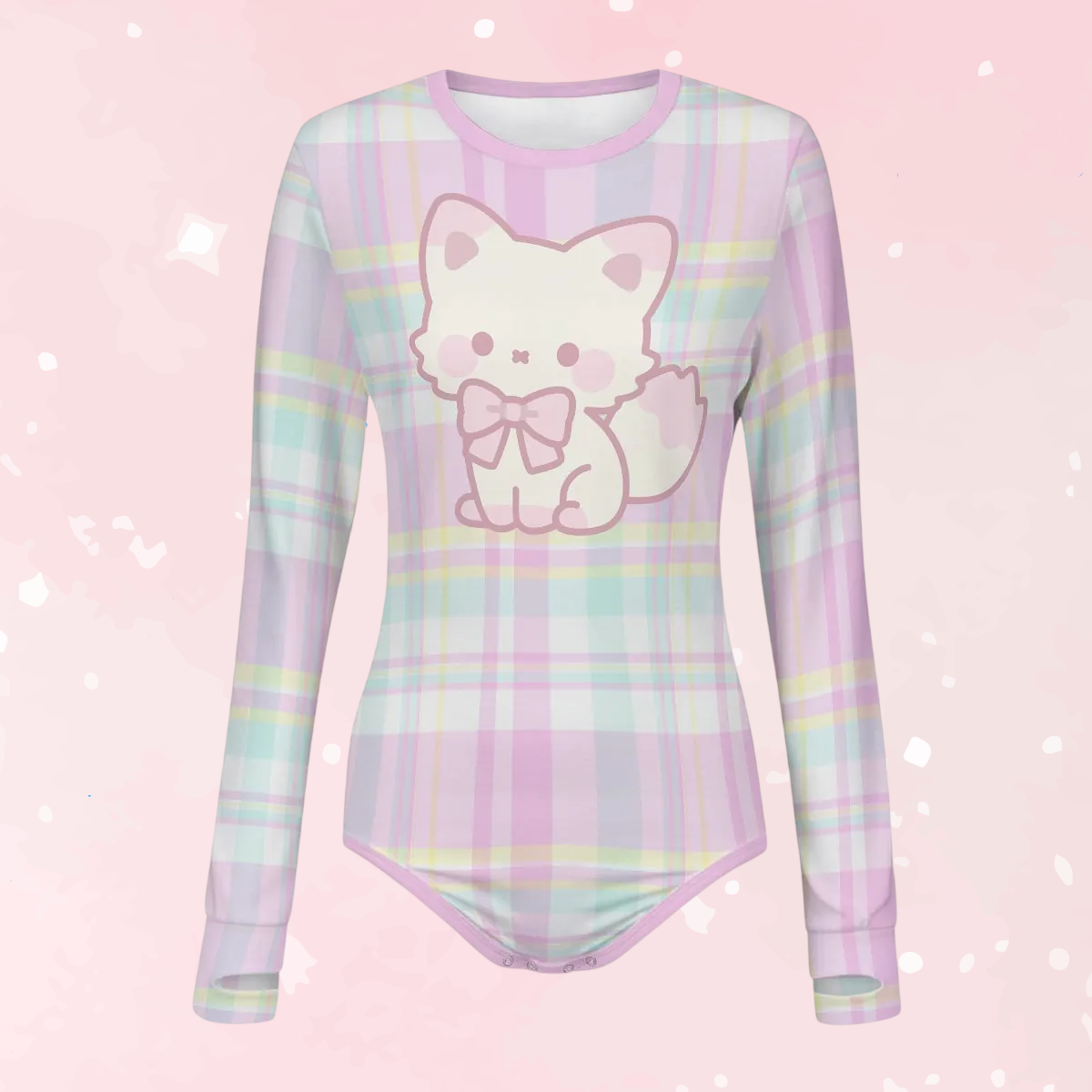 Pastel Plaid Kitty Long Sleeve CuddleSuit