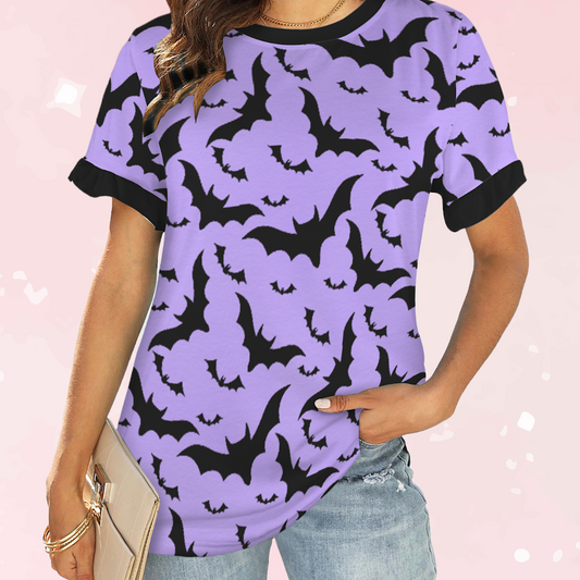 Purple Pastel Bats Ruffle Tee