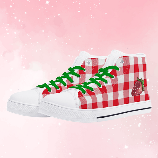 Strawberry Plaid Ladies High Top Canvas Shoes