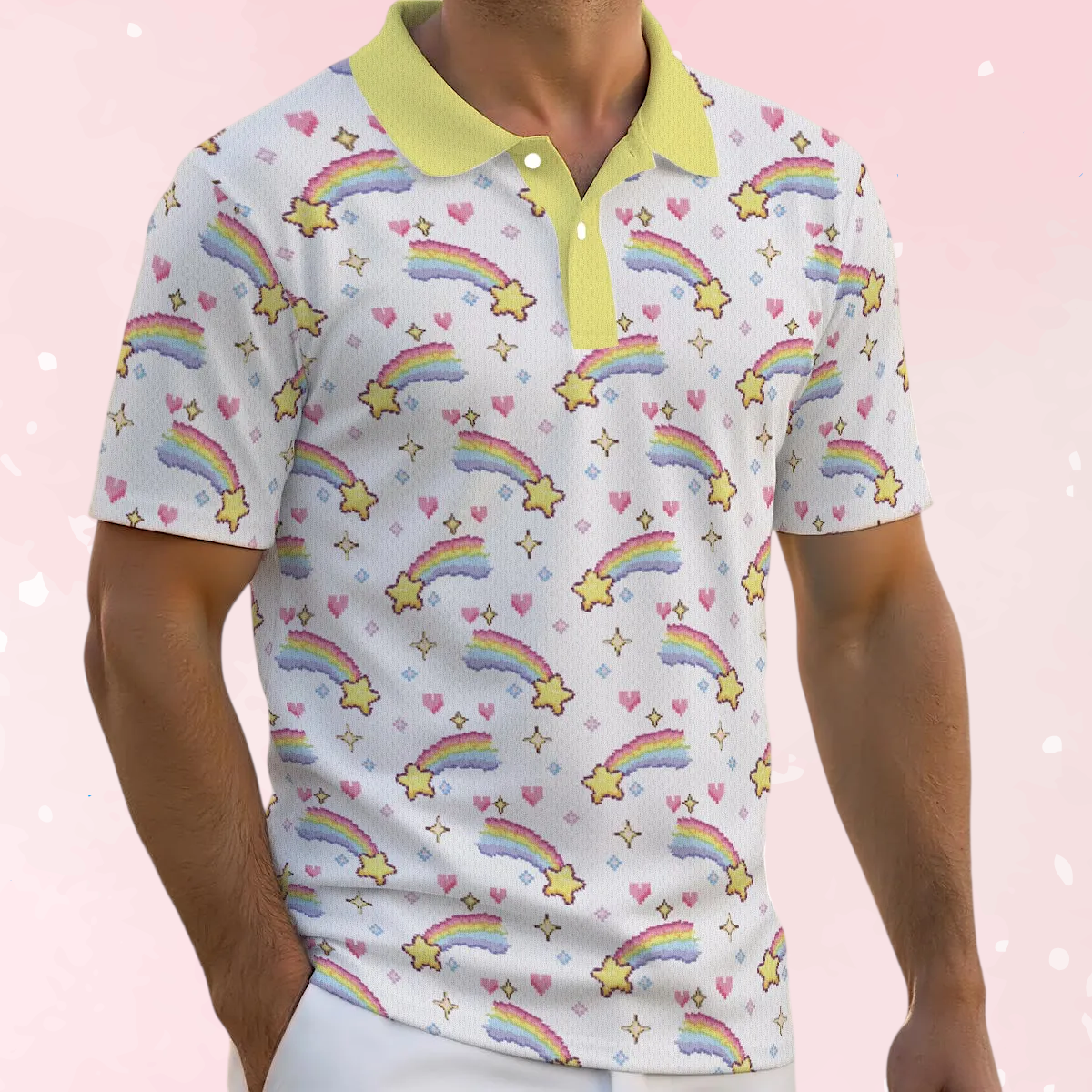 Pixel Rainbow Star Polo Shirt