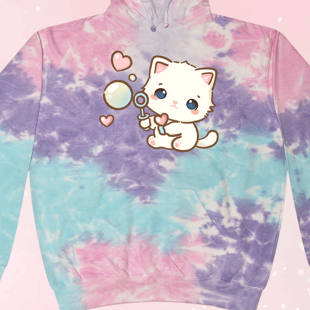 Cotton Candy Bubble Kitten Hoodie