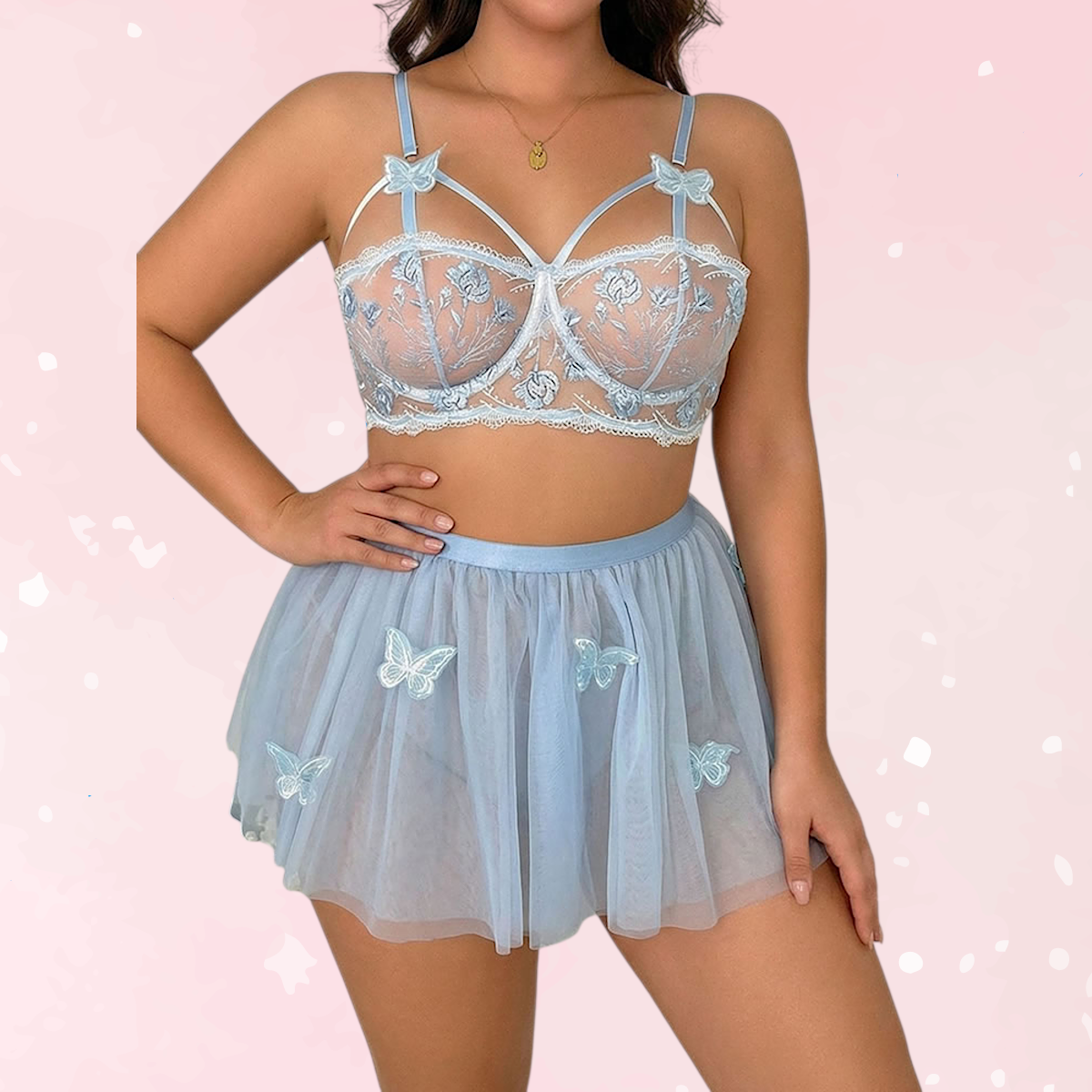 Plus Size Sheer Butterfly Lingerie Set