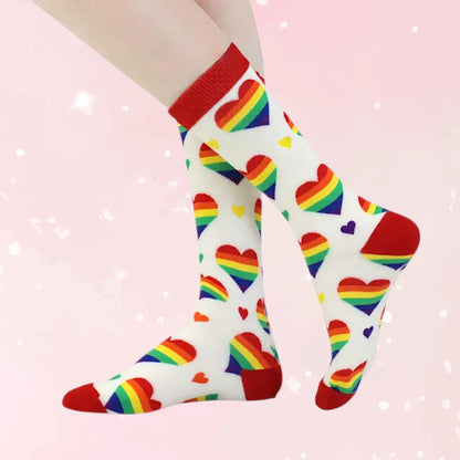 Love Rainbow Hearts Mid-Tube Socks - Puppy's Aesthetics