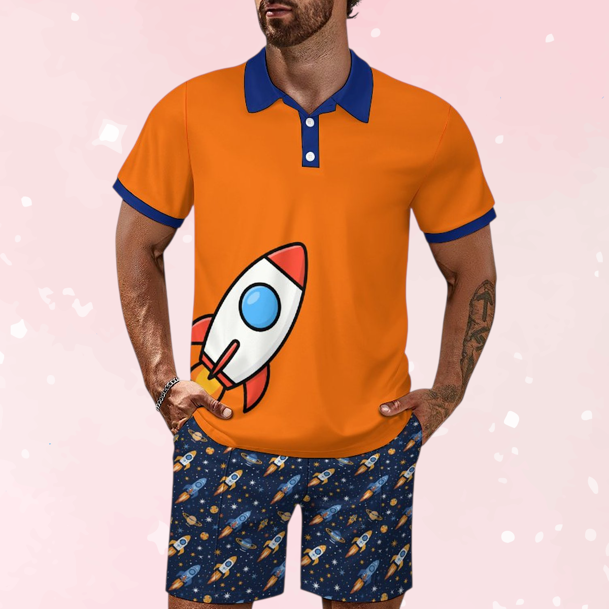Cosmic Rocket Polo Shorties Set