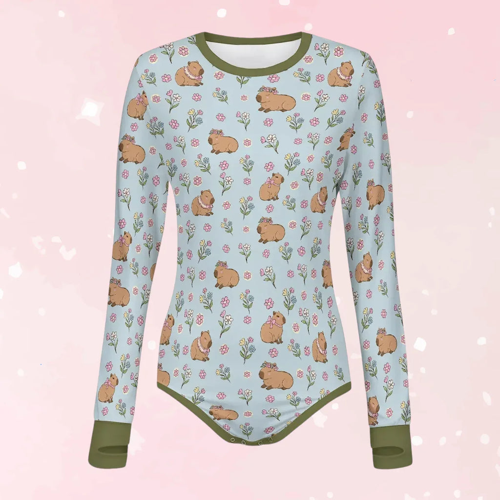 Sweet Meadow Capybara Long Sleeve CuddleSuit - Puppy's Aesthetics