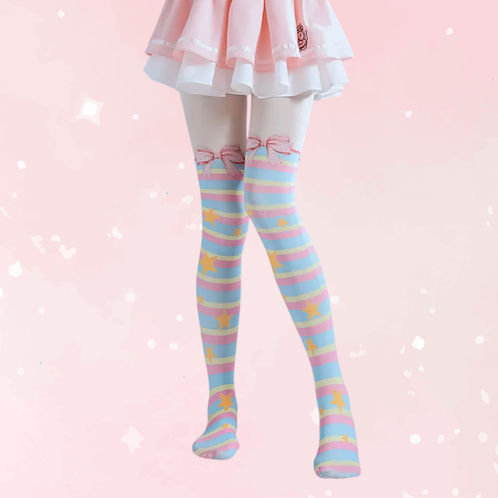 Lolita Bowknot Striped Rainbow Pantyhose