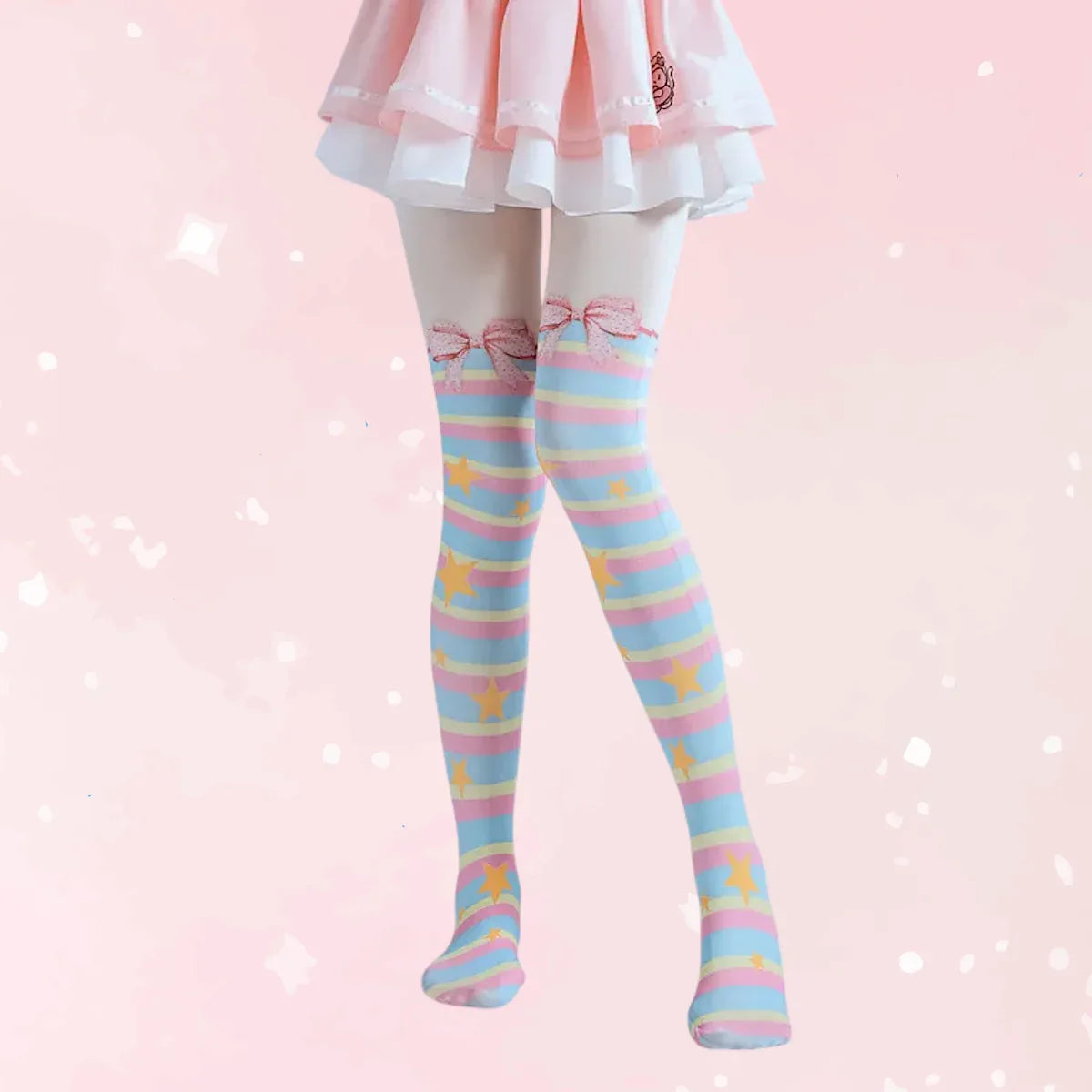 Lolita Bowknot Striped Rainbow Pantyhose - Puppy's Aesthetics