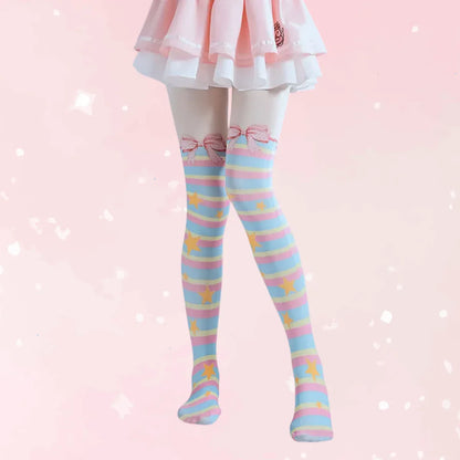 Lolita Bowknot Striped Rainbow Pantyhose - Puppy's Aesthetics