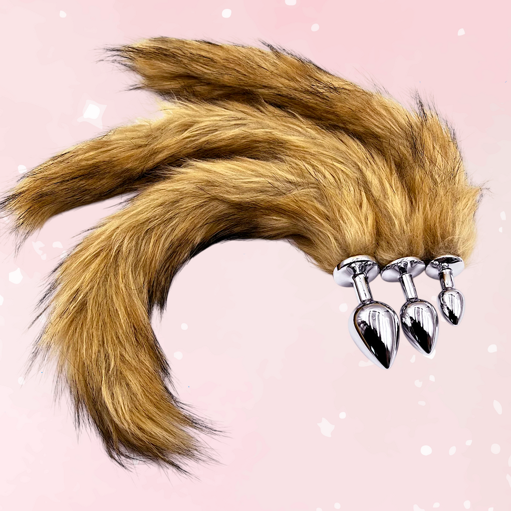 Brown Wolf Tail Stainless Steel Plug