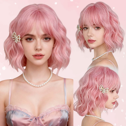 Grapefruit Pink Short Curly Wig
