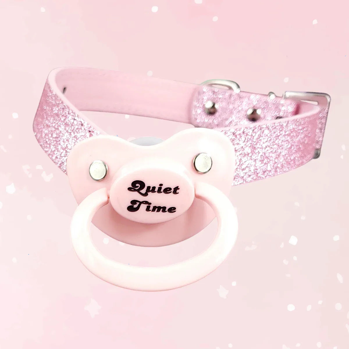 Quiet Time Pink Glitter Pacifier Gag - Puppy's Aesthetics
