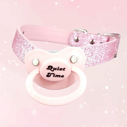 Quiet Time Pink Glitter Pacifier Gag - Puppy's Aesthetics