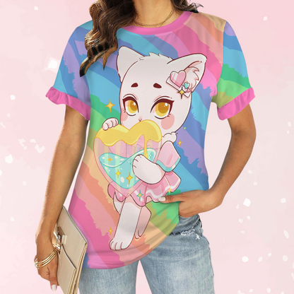 Rainbow Sparkle Kitty Ruffle Play Tee