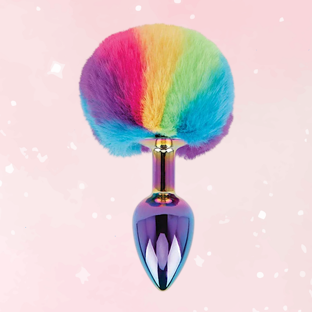 2.95" Bunny Tail Rainbow Butt Plug