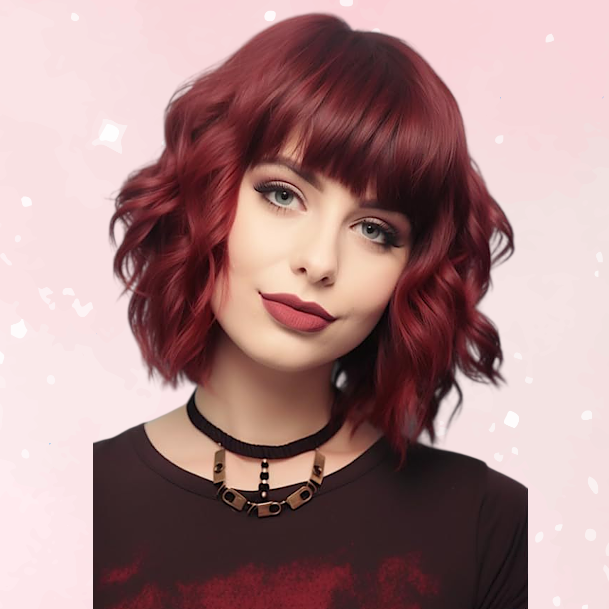 Red Wine Bangs Short Curly Wig