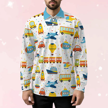 Playful Transport Long Sleeve Polo Shirt - Puppy's Aesthetics