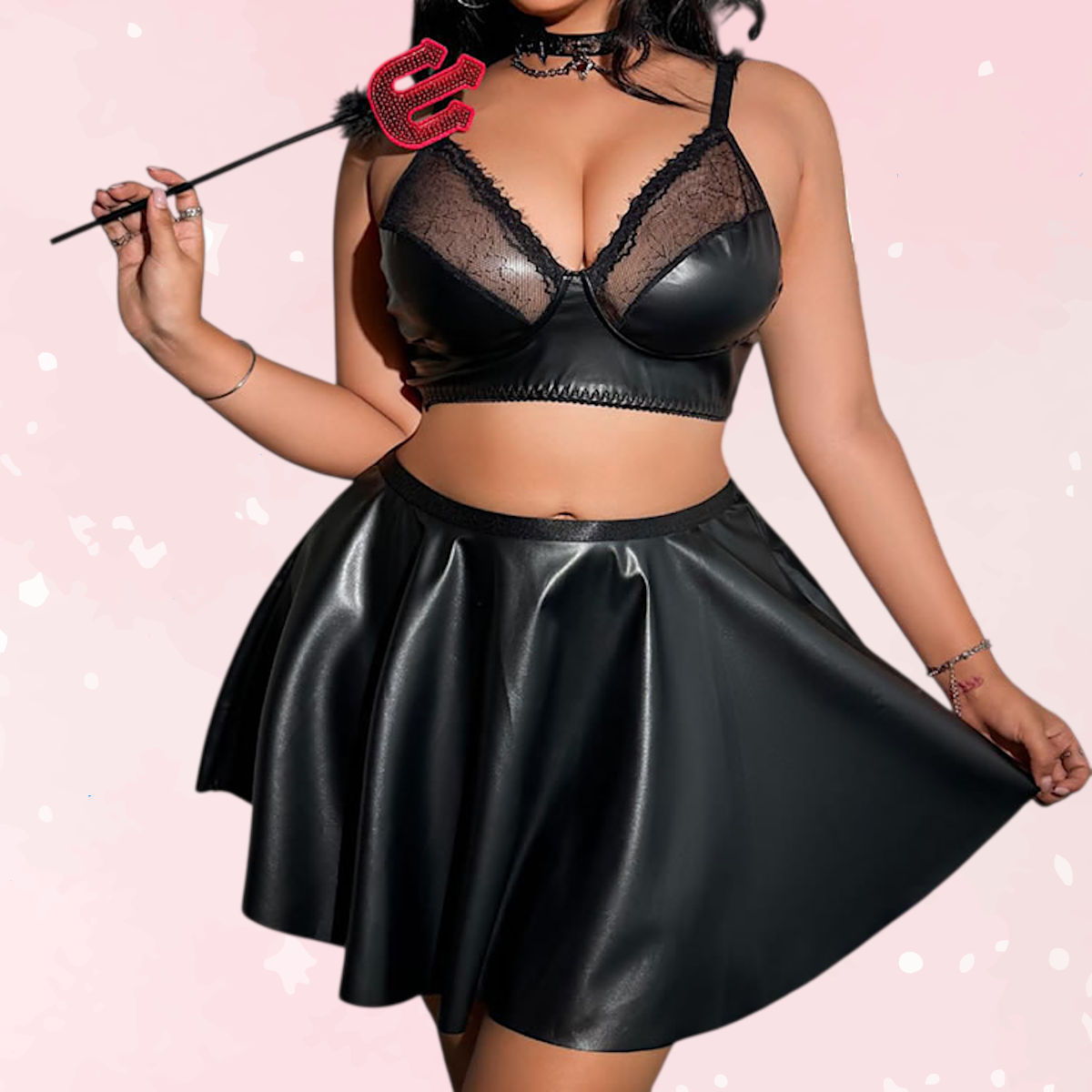 Plus Size Faux Leather Lingerie Set