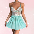 Mint Desire Embroidered Lingerie Set