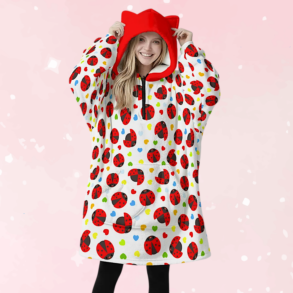 Lucky Ladybug Ear Hoodie Blanket