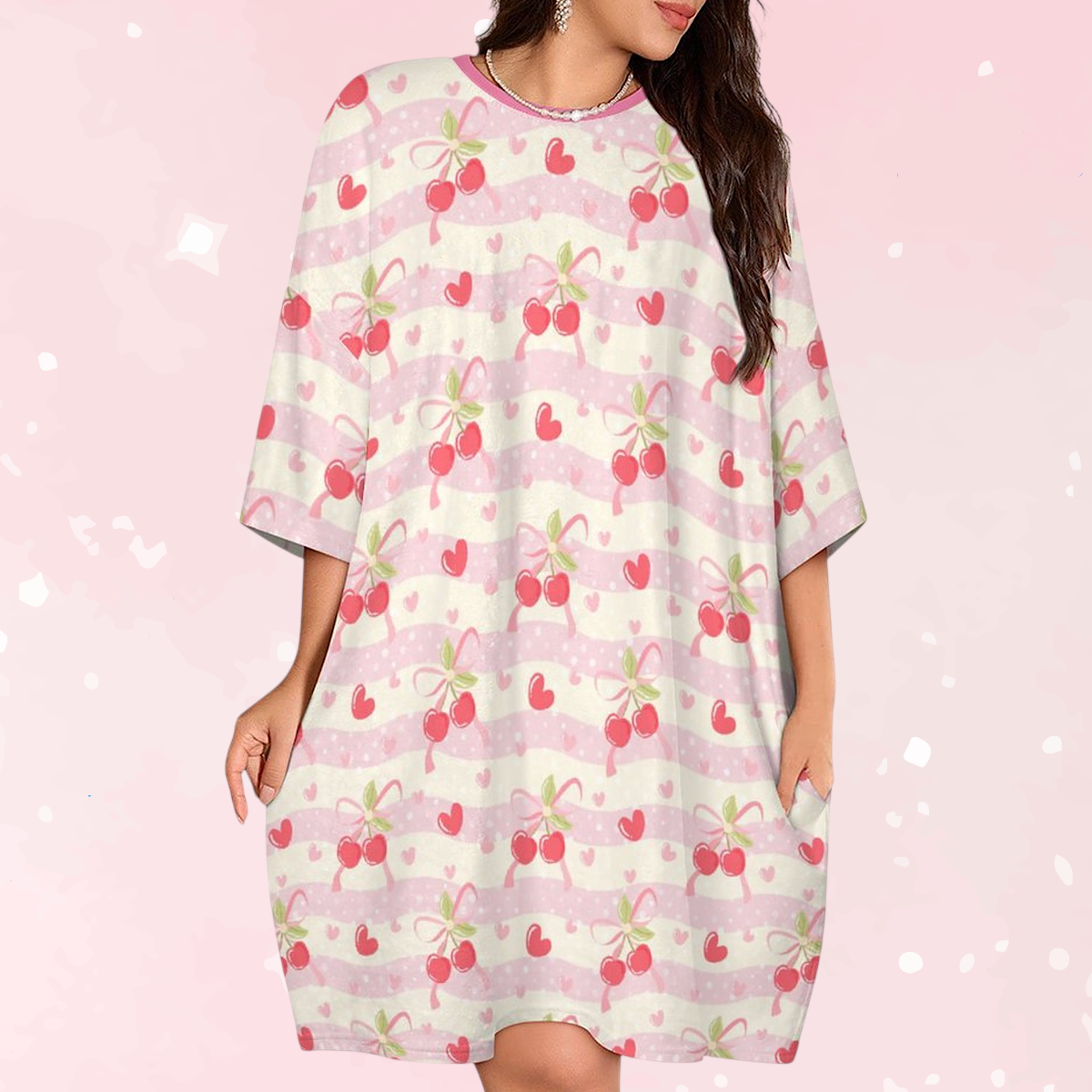 Pretty Stripe Cherry Soft Nightgown XL