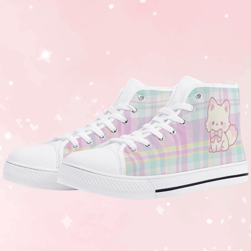 Pastel Plaid Kitty High Top Sneakers