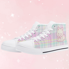 Pastel Plaid Kitty High Top Sneakers