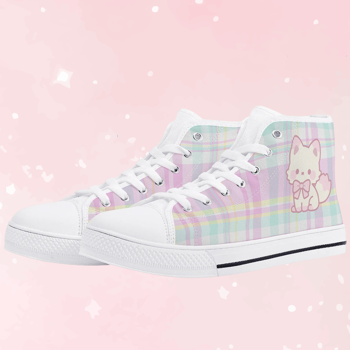 Pastel Plaid Kitty High Top Sneakers