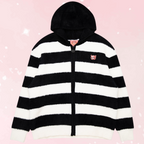 Gloomy Bear Striped Fuzzy Zip Up Jacket