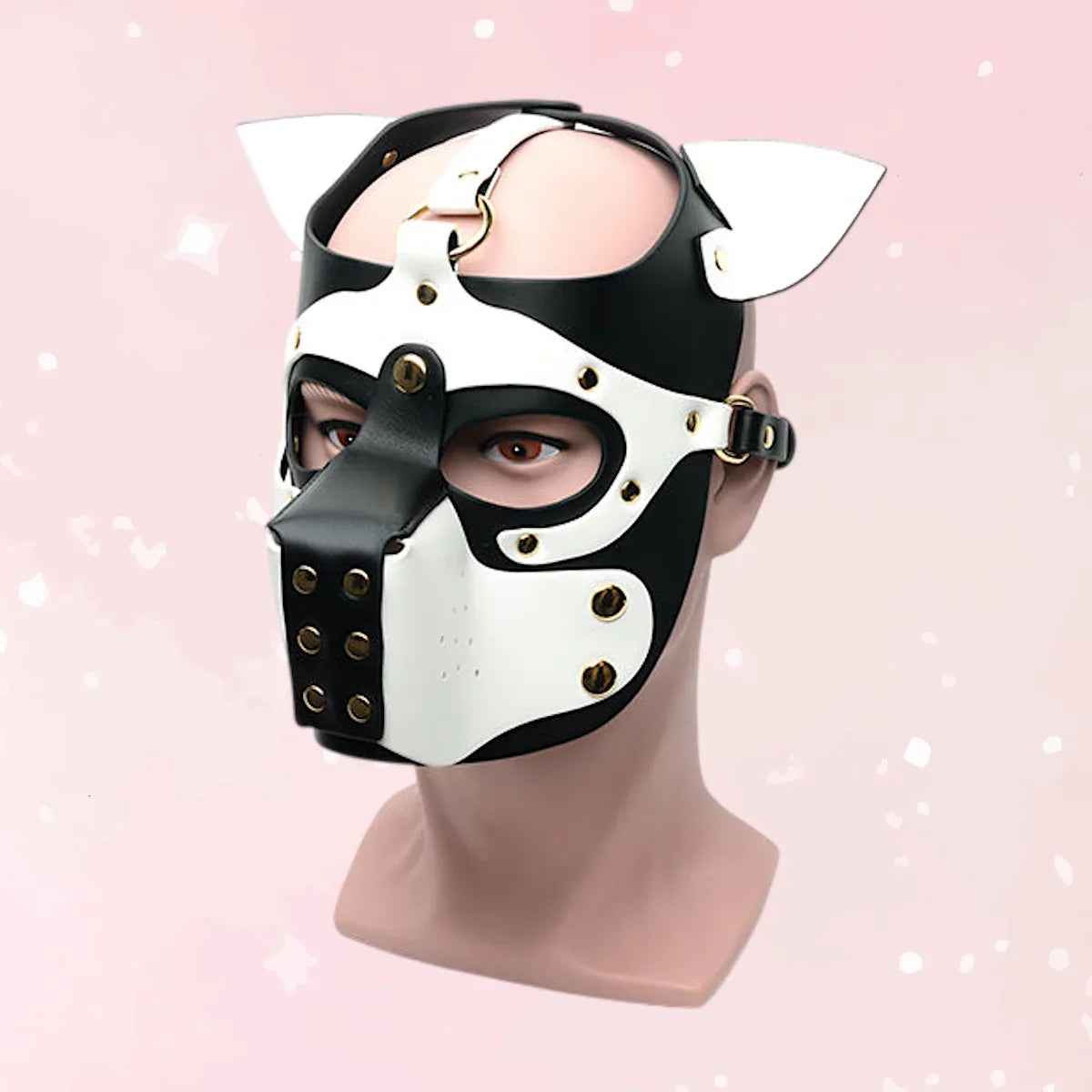 Black/White Bondage Pup Hood - Puppy's Aesthetics