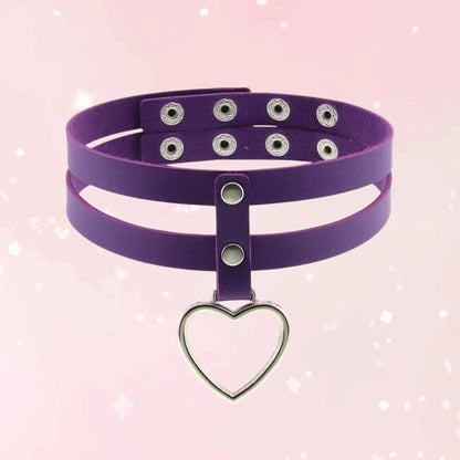 PU Leather Heart Pendant Collar (Colors) - Puppy's Aesthetics