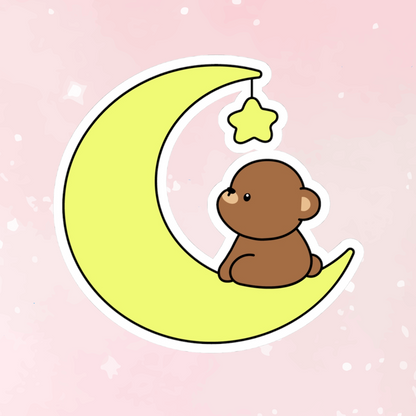 Cute Bear on Moon Kiss-Cut Sticker - Puppy's Aesthetics