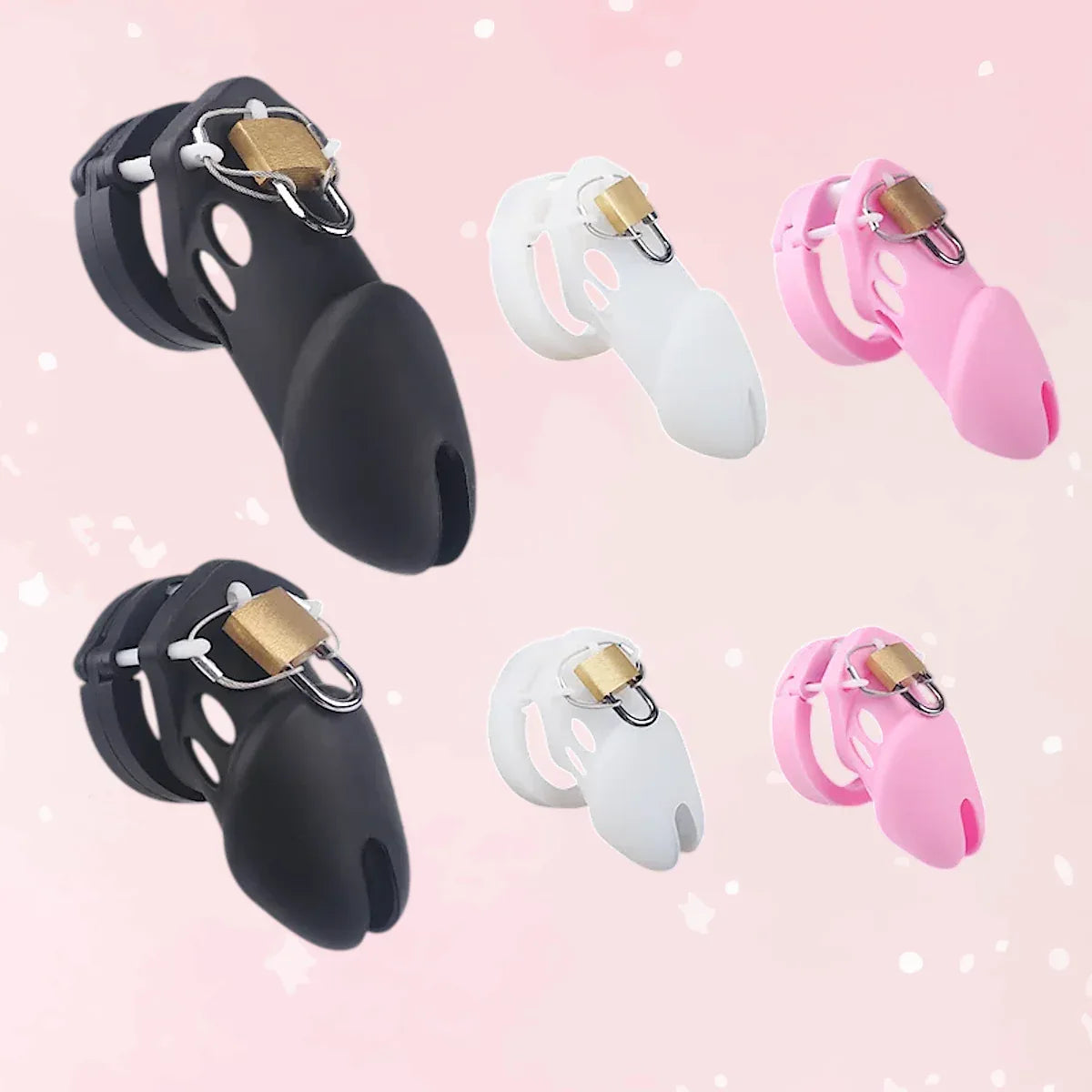 Silicone Chastity Cage Male Cock Lock with 5 Penis Rings - Puppy's Aesthetics