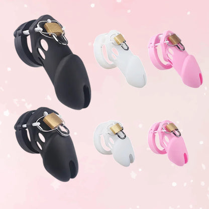 Silicone Chastity Cage Male Cock Lock with 5 Penis Rings - Puppy's Aesthetics