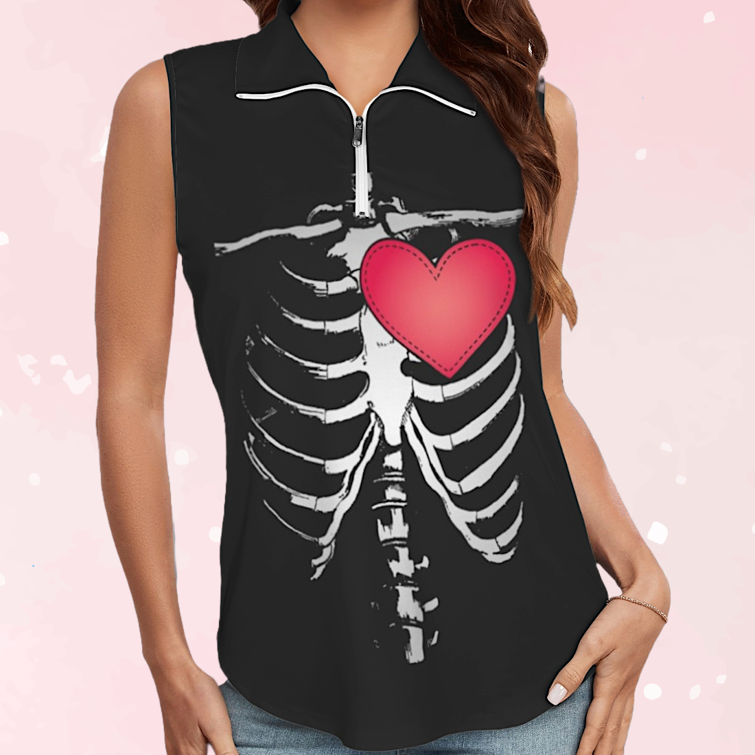 Gothic Heart Zip Up Sleeveless Top