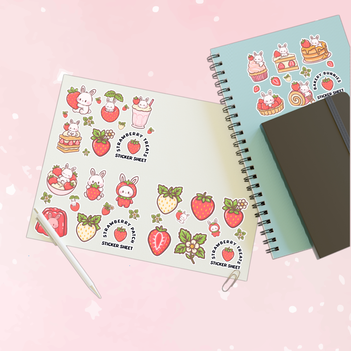 Sweet Strawberry Bunny Sticker Sheet - Puppy's Aesthetics