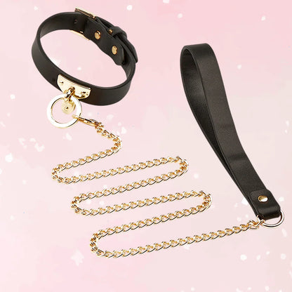 Black PU Leather Collar & Leash - Puppy's Aesthetics