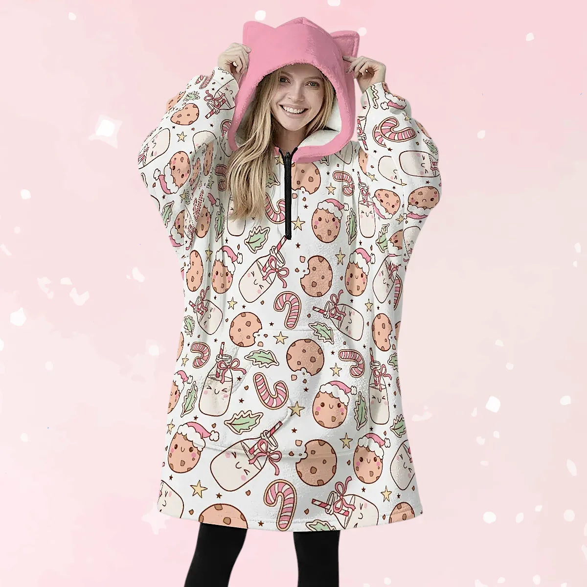 Sugar Snuggle Milk n’ Cookies Ears Hoodie Blanket - Puppy's Aesthetics
