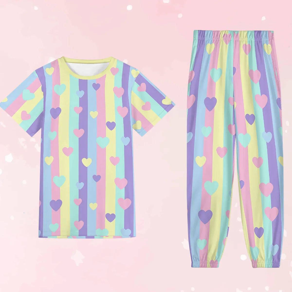 Pastel Stripes & Hearts Unisex Jammies - Puppy's Aesthetics