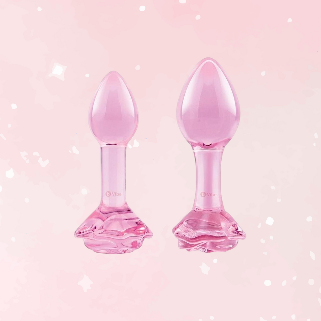 Pink Roses Glass Butt Plug Training Set