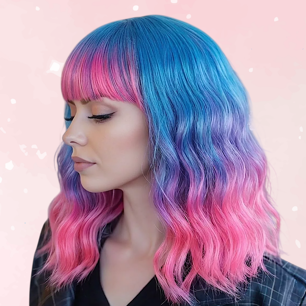 Fantasy Pink & Blue Short Wavy Wig